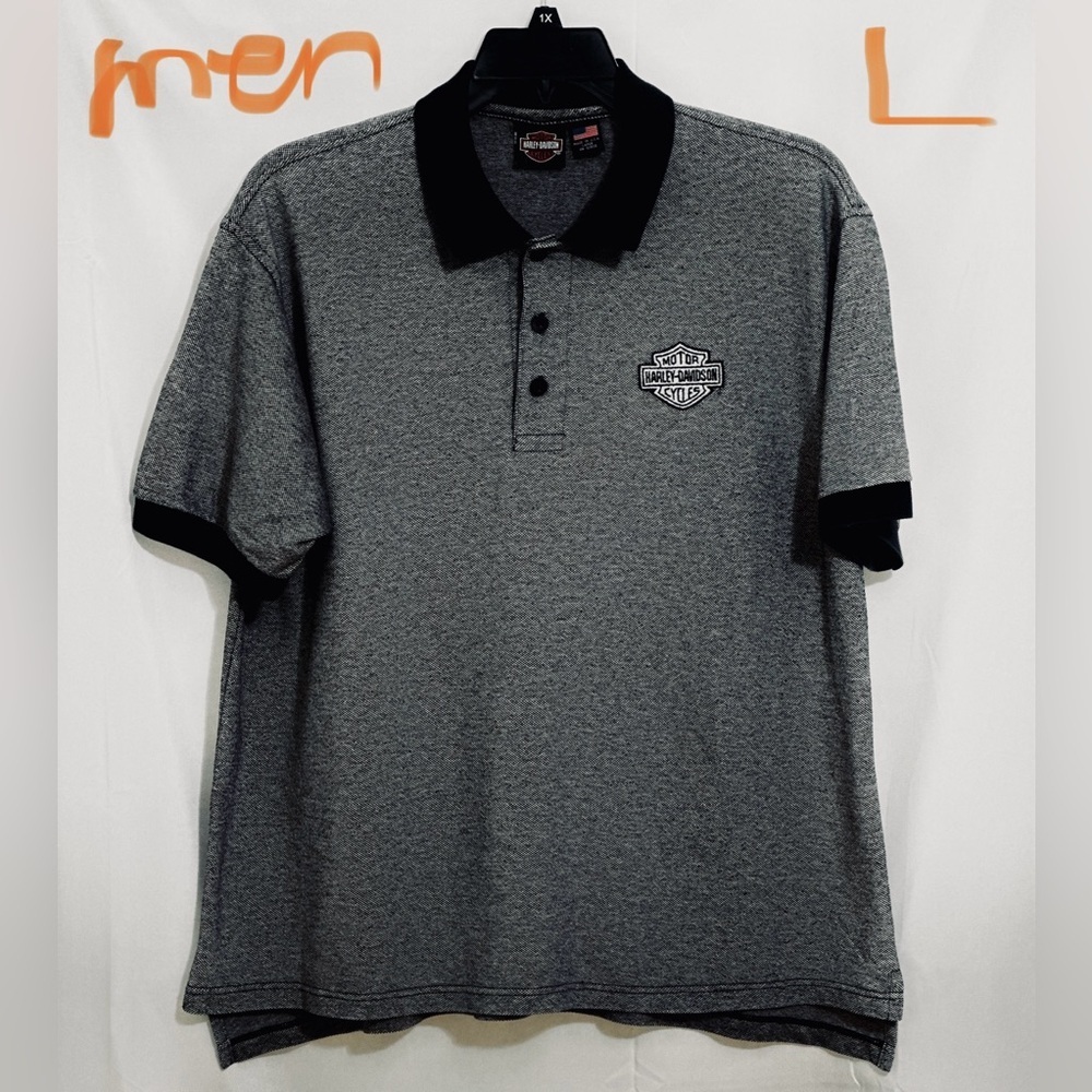MENS CHARCOAL GREY & BLACK HARLEY DAVIDSON POLO